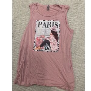 Passion-I Womens Pink Paris Girl Boss Rhinestone Graphic Tank Top Size XL